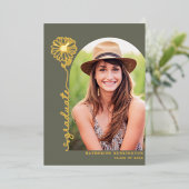 Sage Green Gold Handwrited Photo Afstuderen Folie Uitnodiging (Staand Voorkant)