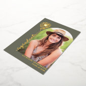 Sage Green Gold Handwrited Photo Afstuderen Folie Uitnodiging (Gedraaid)