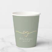 Sage Green & Gold Heart Trouwpapier Cups Papieren Bekers (Achterkant)