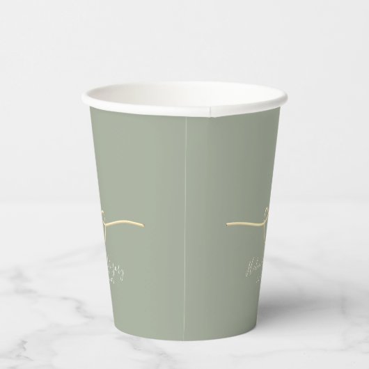 Sage Green & Gold Heart Trouwpapier Cups Papieren Bekers (Rechts)