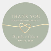 Sage Green Gold Heart Wedding Dank u Ronde Sticker (Voorkant)
