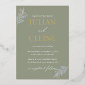 Sage Green Gold Herfst Winter Greenery Wedding Folie Uitnodiging (Voorkant)