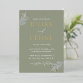 Sage Green Gold Herfst Winter Greenery Wedding Folie Uitnodiging (Staand Voorkant)