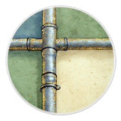 Sage Green Gold Industrial Abstract Artistic Home Keramische Knop (Voorkant)