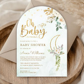 Sage Green Gold Ivoor Floral Moon Arch Baby shower Kaart