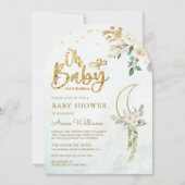 Sage Green Gold Ivoor Floral Moon Arch Baby shower Kaart (Voorkant)