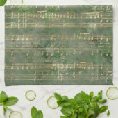 Sage Green Gold-kerstmuziek Theedoek (Gevouwen)