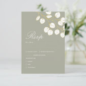 Sage Green Gold Leaves Greenery Wedding RSVP Kaartje (Staand voorkant)