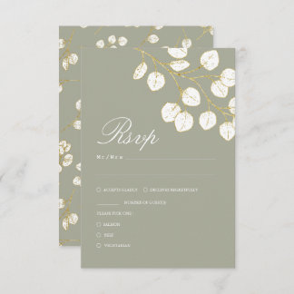 Sage Green Gold Leaves Greenery Wedding RSVP Kaartje