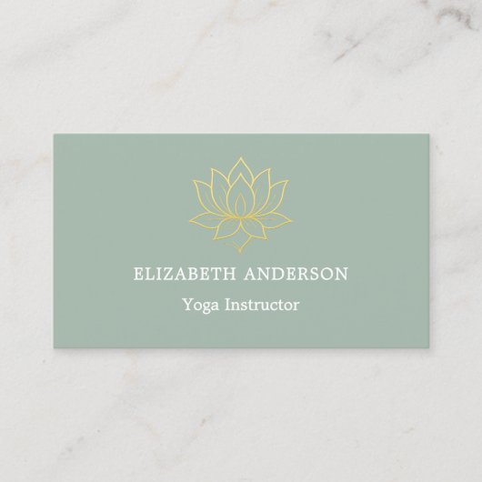 Sage green gold lotus flower Yoga Instructor Visitekaartje (Voorkant)