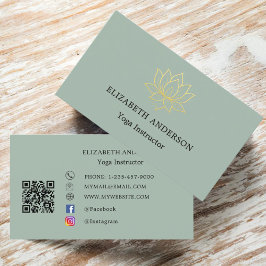 Sage green gold lotus flower Yoga Instructor Visitekaartje