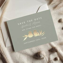 Sage Green Gold Love Birds Wedding Save The Date