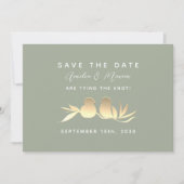 Sage Green Gold Lovebirds Save The Date (Voorkant)