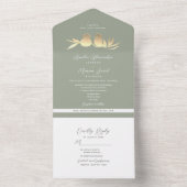 Sage Green Gold Lovebirds Wedding All In One Uitnodiging (Binnen)