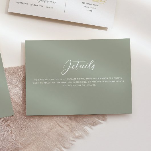Sage Green Gold Lovebirds Wedding Details Informatiekaartje