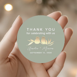 Sage Green Gold Lovebirds Wedding Ronde Sticker