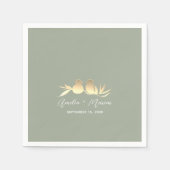 Sage Green Gold Lovebirds Wedding Servet (Voorkant)