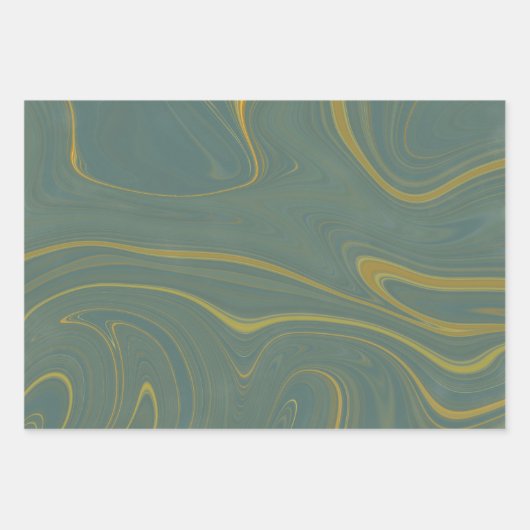 Sage Green Gold Marble Agate Glitter Inpakpapier Vel (Voorkant 2)