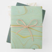 Sage Green Gold Marble Agate Glitter Inpakpapier Vel (In situ)