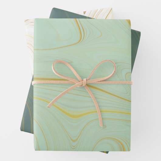 Sage Green Gold Marble Agate Glitter Inpakpapier Vel (In situ)