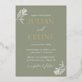 Sage Green Gold Minimal Greenery Elegante bruiloft Folie Uitnodiging (Voorkant)