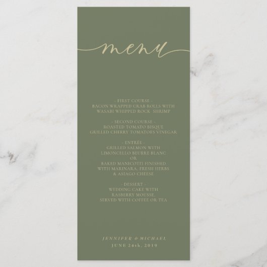 Sage Green Gold Minimal Wedding Party Celebration Menu (Voorkant)