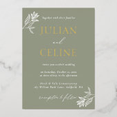 Sage Green Gold Minimal White Greenery Wedding Folie Uitnodiging (Voorkant)