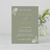 Sage Green Gold Minimal White Greenery Wedding Folie Uitnodiging (Staand Voorkant)
