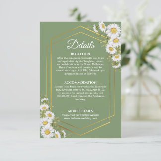 Sage Green Gold Minimalist Floral Wedding Details Informatiekaartje