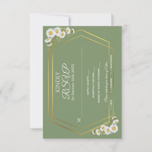 Sage Green Gold Minimalist Floral Wedding RSVP Kaartje (Voorkant)