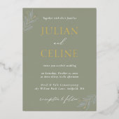 Sage Green Gold Minimalist Greenery Gold Wedding Folie Uitnodiging (Voorkant)