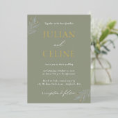 Sage Green Gold Minimalist Greenery Gold Wedding Folie Uitnodiging (Staand Voorkant)