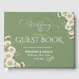 Sage Green Gold Minimalistische Bloemen Huwelijk Gastenboek