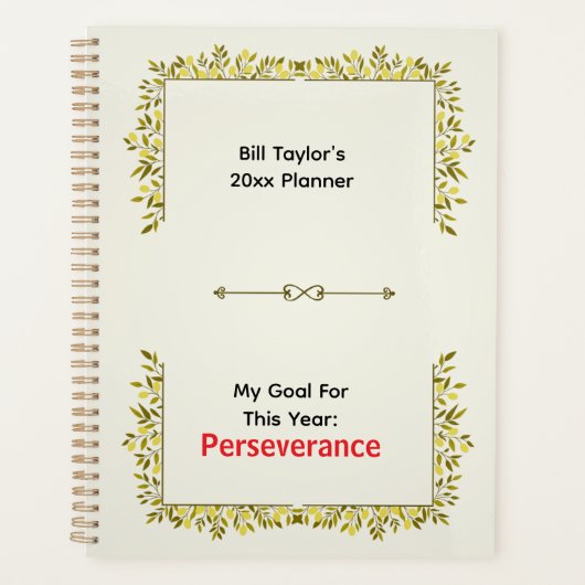 Sage Green & Gold Motif Perseverance Goal Planner (Voorkant)