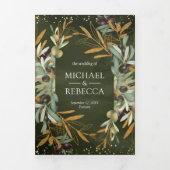 Sage Green Gold Olive Leaves Branch Photo Wedding Drieluik Uitnodiging (Cover)