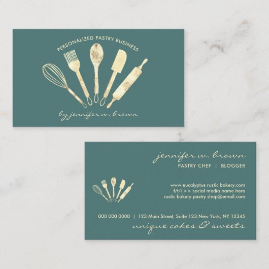 Sage Green Gold Pastry Chef Home Bakery Visitekaartje (Voorkant / Achterkant)