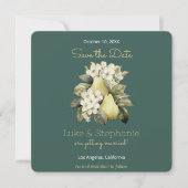 Sage Green & Gold Pear Square Bewaar de datumkaart Save The Date (Voorkant)