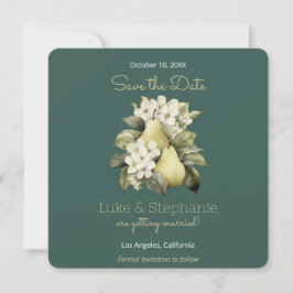 Sage Green & Gold Pear Square Bewaar de datumkaart Save The Date