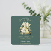 Sage Green & Gold Pear Square Bewaar de datumkaart Save The Date (Staand voorkant)
