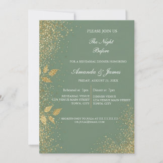 Sage Green Gold Photo Rehearsal Dinner Invitation Kaart