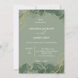 Sage Green Gold Photo Wedding Invitation  Kaart