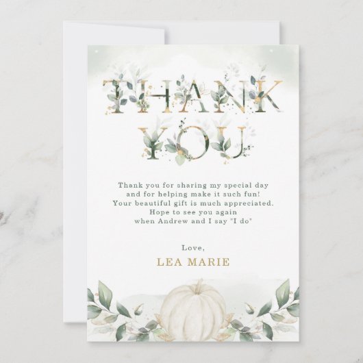 Sage Green Gold Pumpkin Eucalyptus Vrijgezellenfee Kaart (Voorkant)