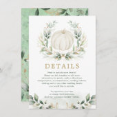 Sage Green Gold Pumpkin Greenery Wedding Details Informatiekaartje (Voorkant / Achterkant)
