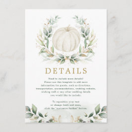 Sage Green Gold Pumpkin Greenery Wedding Details Informatiekaartje