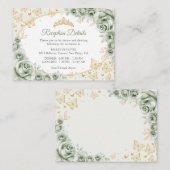 Sage Green Gold Quinceanera Reception Details Informatiekaartje (Voorkant / Achterkant)