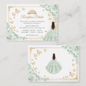 Sage Green Gold Quinceanera Reception Details Informatiekaartje (Voorkant / Achterkant)