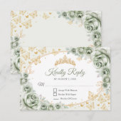 Sage Green Gold Quinceanera Reply RSVP Kaartje (Voorkant / Achterkant)