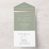 Sage Green Gold Rope Heart Wedding All In One Uitnodiging (Binnen)