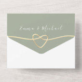 Sage Green Gold Rope Heart Wedding All In One Uitnodiging (Achterkant)