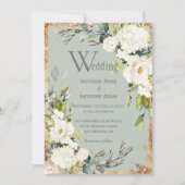 Sage Green Gold Rustic Floral Wedding Invitation Kaart (Voorkant)